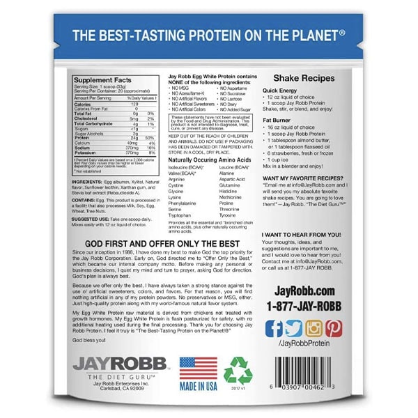Holistic Medicine Protein Powder Egg White Protein Powder JayRobb Vanilla BACK